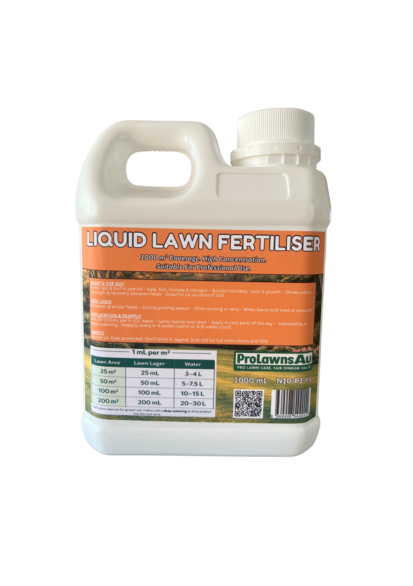Lawn Lager - Liquid Lawn Fertiliser. N10-P1-K6. 1Lt