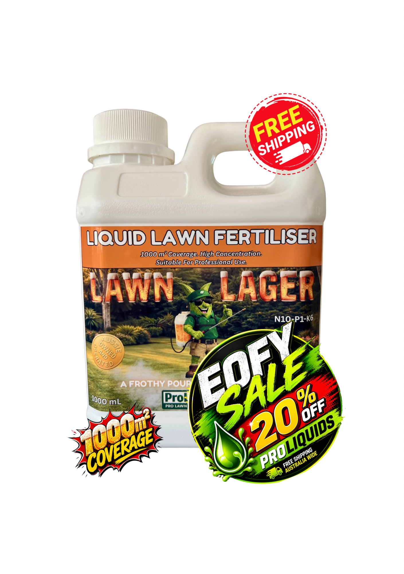 Lawn Lager - Liquid Lawn Fertiliser. N10-P1-K6. 1Lt