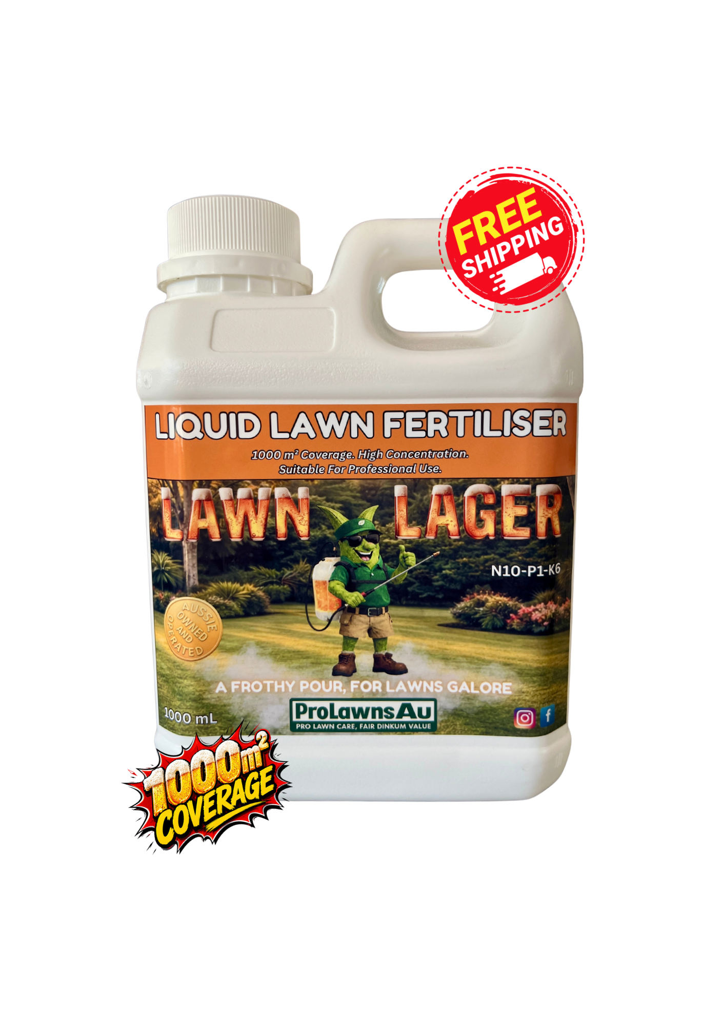Lawn Lager - Liquid Lawn Fertiliser. N10-P1-K6. 1Lt